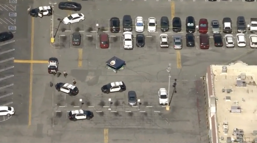 Aerial footage from Sky5 shows the scene in South El Monte where a store owner was killed after he confronted and was run over by shoplifters on April 9, 2025.