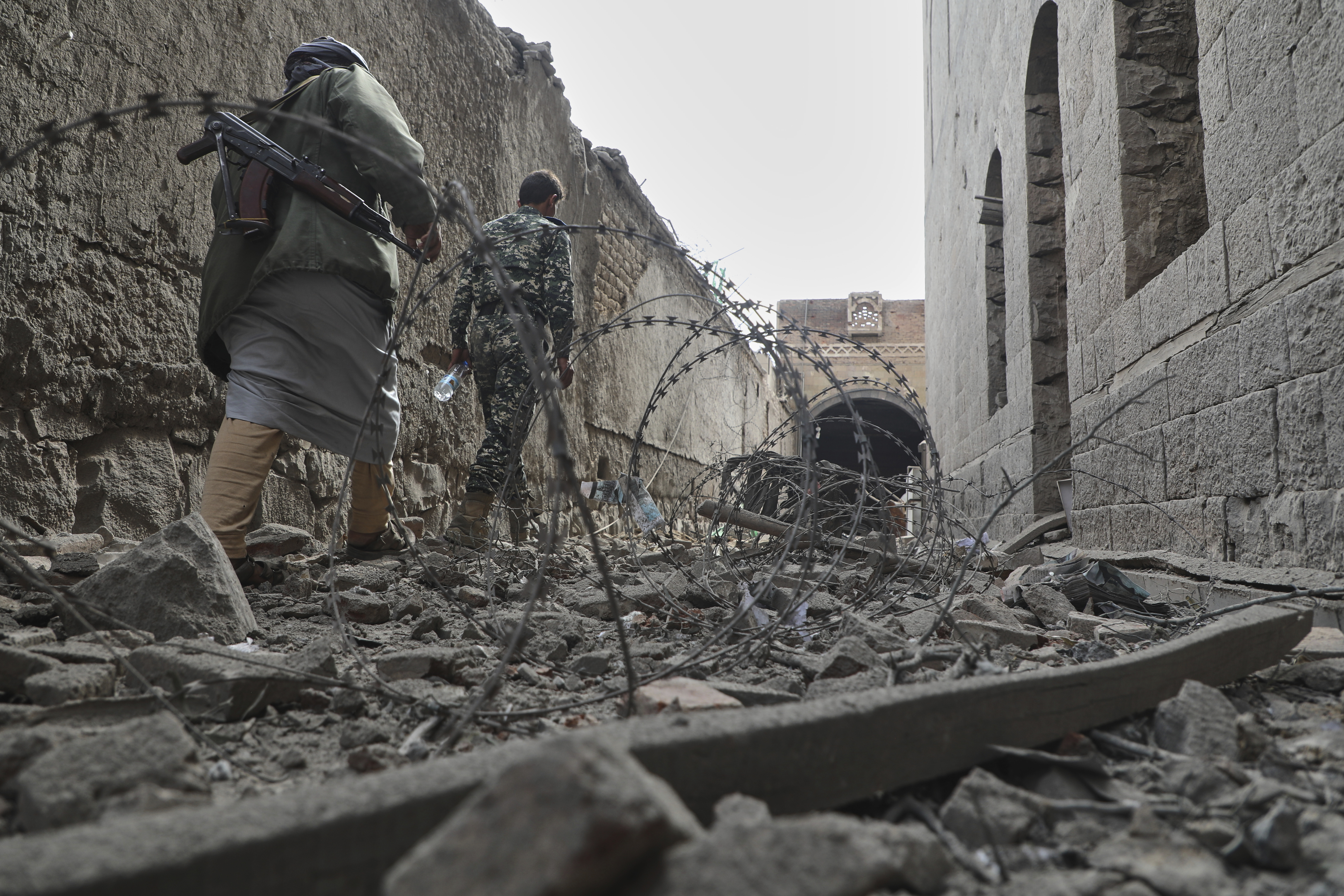 People inspect the damage at the National Museum, following the Israeli airstrikes on Wednesday in Sanaa, Yemen, Thursday, Sept. 11, 2025. (AP Photo/Osamah Abdulrahman)